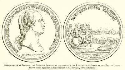 Medaille, die vom amerikanischen Kongress zur Erinnerung an die Evakuierung von Boston durch die britischen Truppen geprägt wurde von English School
