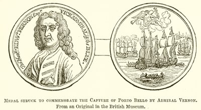 Medalje slått til minne om fangsten av Porto Bello av admiral Vernon av English School