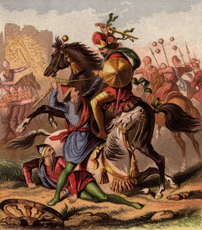 Medere og persere i kamp (chromolitho) av English School