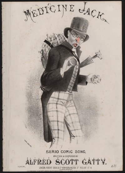 Medicine Jack - pilleselger (fargelitografi) av English School