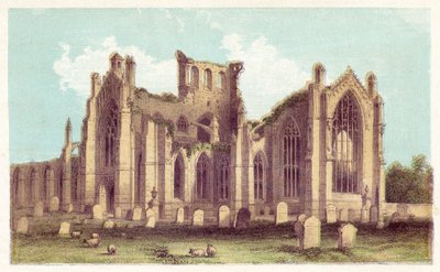Melrose Abbey (fargelitografi) av English School