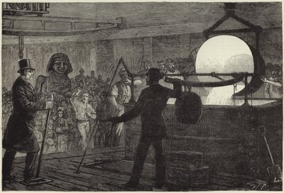 Smelting av metallet til bronsesfinksen som skal plasseres på Themsen-vollen (gravering) av English School