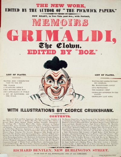 Memoirs of Grimaldi the clown, med illustrasjoner av George Cruikshank, 1888 litho) av English School