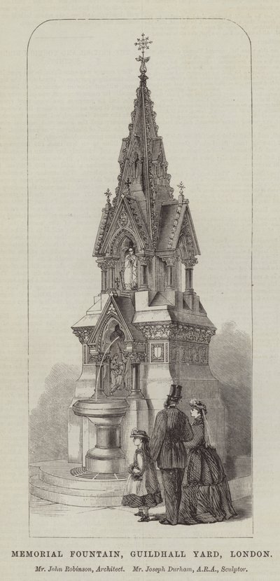 Memorial Fountain, Guildhall Yard, London, Mr John Robinson, arkitekt, Mr Joseph Durham, ARA, skulptør (gravering) av English School