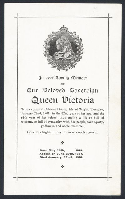 Minnekort for dronning Victoria av English School