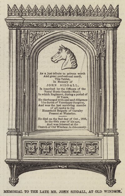Minnesmerke over avdøde John Siddall, ved Old Windsor (gravering) av English School