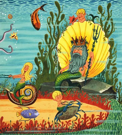 Havfruefolk (gouache på papir) av English School