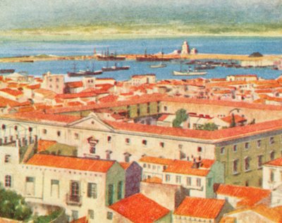 Messina, byen og sundet (fargelitografi) av English School