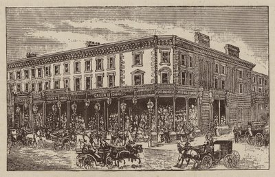 Messrs Green og Edwards, Drapers, Outfitters, etc., 2, 4, 6, 8 og 14, Circus Road, St. John#39;s Wood, W (gravering) av English School