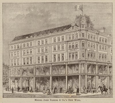 Messrs John Barker and Co, Drapers and General Lagerarbeidere, Utrustere, Husingeniører, Husmøblerere og Leverandører, Kensington High Street, W (gravering) av English School