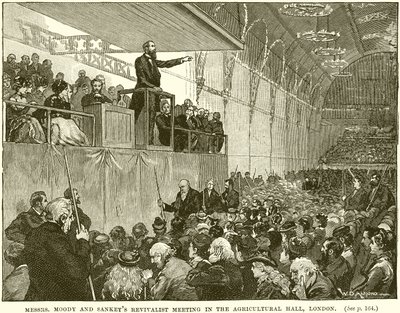 Herrer Moody og Sankeys Revivalist-møte i Agricultural Hall, London av English School