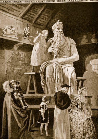 Michelangelo skaper den kolossale statuen av Moses av English School