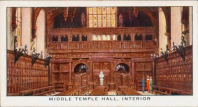 Middle Temple Hall, interiør (fargelitografi) av English School