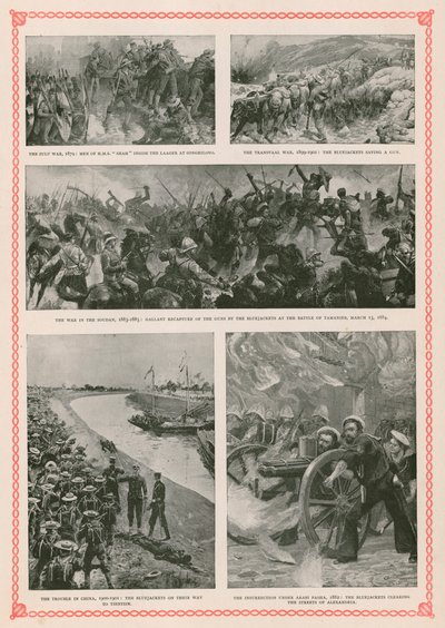 Militære aksjoner som involverte britiske sjømenn under dronning Victorias regjeringstid: Zulu-krigen, Boer-krigen, Mahdist-opprøret i Sudan, Boxer-opprøret og den anglo-egyptiske krigen (fotogravyr) av English School