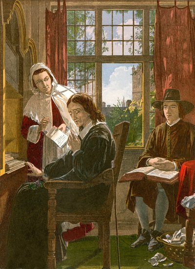 Milton dikterer «Samson Agonistes» (farget gravering) av English School