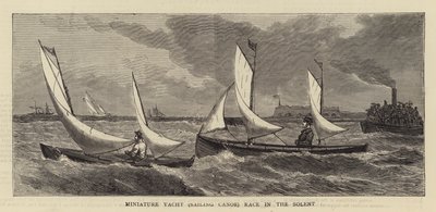 Miniatyryacht (seilkano) Race in the Solent (gravering) av English School