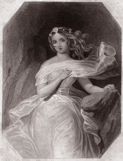 Miranda (The Tempest - La Tempete) i - "" Galerie des femmes de Shakespeare, samling av førtifem seriøse portretter av de første kunstnerne i London, beriket med kritiske og litterære merknader""" rundt 1838 - fra "" Gallery of the women av Shakespeare, av English School