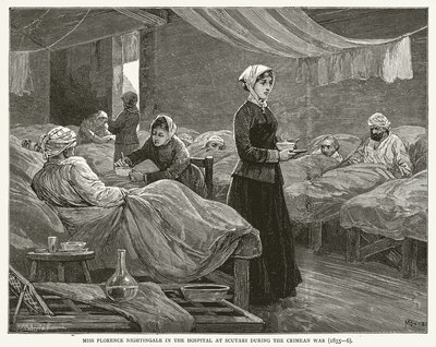 Frøken Florence Nightingale på sykehuset i Scutari under Krim-krigen (1855--6) av English School