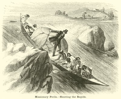 Gefahren der Missionare, die Stromschnellen hinabfahren von English School