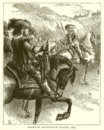 Monmouth rykker frem på Taunton, 1685 av English School