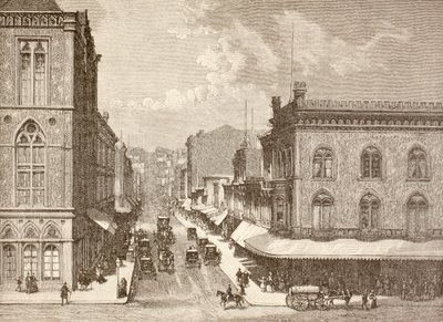 Montgomery Street, San Francisco på 1880-tallet (litho) av English School