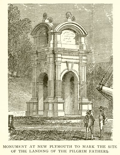 Monument i New Plymouth for å markere stedet for pilegrimsfedrenes landgang av English School