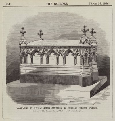 Monument, på Kensal Green Cemetery, til general Forster Walker, designet av Mr Edward Blore, FRS … (gravering) av English School