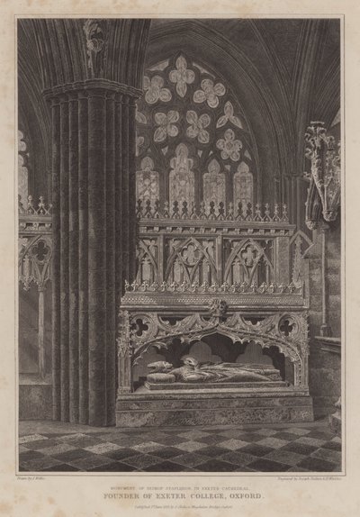 Monument til biskop Stapledon, grunnlegger av Exeter College, Oxford, i Exeter Cathedral (gravering) av English School