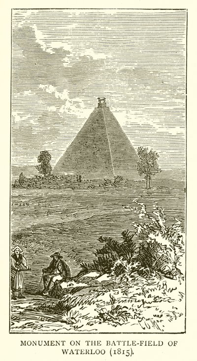 Monument på slagmarken ved Waterloo (1815) av English School