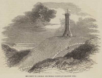 Monument til admiral Sir Thomas Hardy, på Blagdon Hill (gravering) av English School