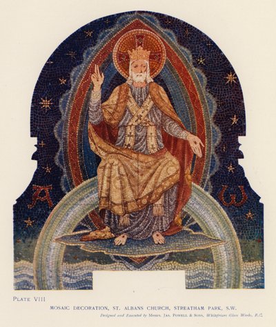 Mosaikkdekorasjon, St Albans Church, Streatham Park, London (farge litho) av English School