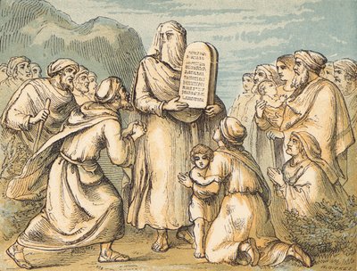 Moses Veiled (farget gravering) av English School