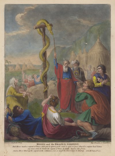 Moses and the Brazen Serpent (farge litho) av English School