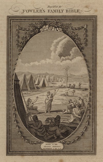 Moses and the Brazen Serpent, Numbers, Kapittel 21, Vers 9 (gravering) av English School