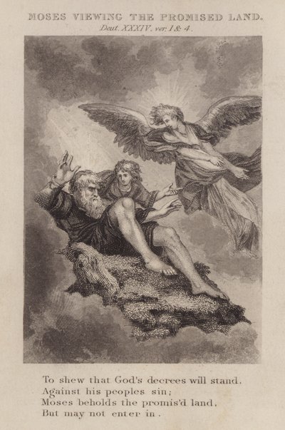 Moses ser på det lovede landet, 5 Mosebok XXXIV, ver 1 og 4 (gravering) av English School
