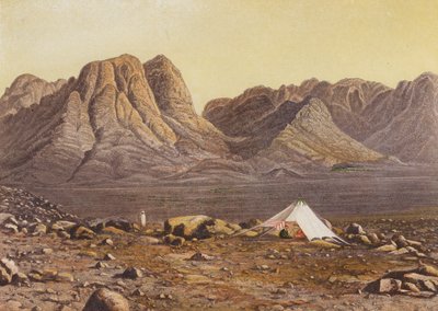 Sinai-fjellet, Horeb, fra En-Raheh-sletten, Exodus XIX 2 (fargelitografi) av English School