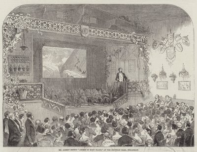 Mr Albert Smiths "Ascent of Mont Blanc," i Egyptian Hall, Piccadilly (gravering) av English School