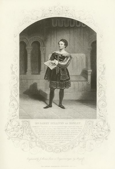 Mr Barry Sullivan som Hamlet, akt II, scene ii av English School