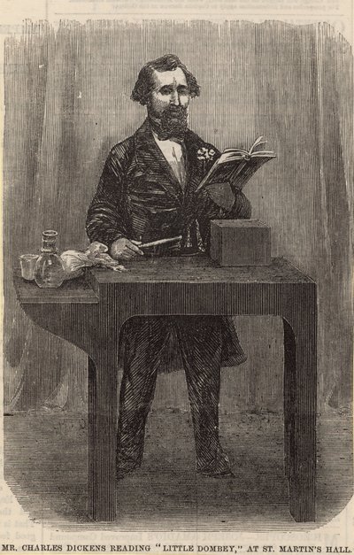 Mr Charles Dickens leser Little Dombey i St Martins Hall av English School