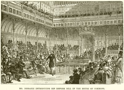 Mr. Disraeli introduserer sitt reformlovforslag i Underhuset av English School