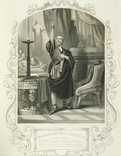 Mr George Bennett som Apemantus, Act I Scene 2, i Timon of Athens av William Shakespeare (1564-1616) av English School