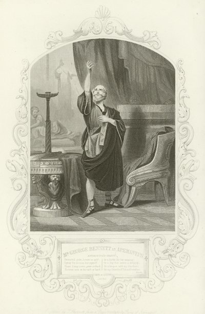 Mr George Bennett som Apemantus, Apemantus grace, Timon of Athens, Act I, scene ii av English School