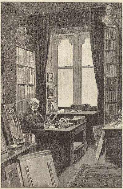 Mr Gladstone i biblioteket hans på Hawarden Castle av English School