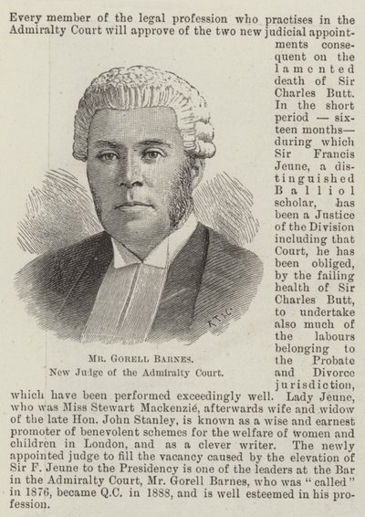 Mr Gorell Barnes, ny dommer ved Admiralitetsdomstolen (gravering) av English School