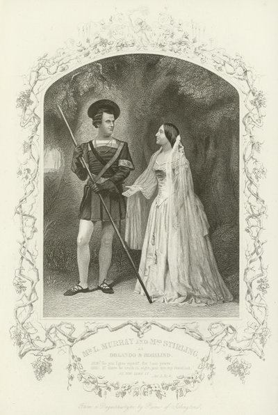 Mr L Murray og Mrs Stirling som Orlando og Rosalind, As You Like It, Act V, scene iv av English School