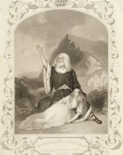 Mr Macready som King Lear, Act V Scene 3, i stykket av William Shakespeare (1564-1616) av English School