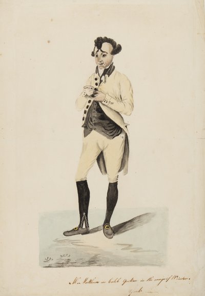 Mr Matthews som Caleb Quotem i Wags of Windsor, York, ca. 1820 av English School