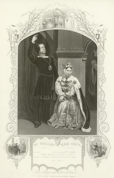 Mr Phelps som Hamlet og Miss Glyn som Queen, Hamlet, Act III, Scene IV av English School