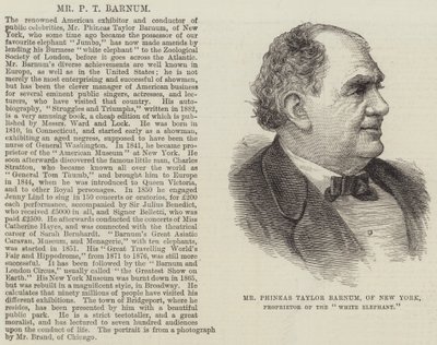 Mr Phineas Taylor Barnum, fra New York, innehaver av "White Elephant" (gravering) av English School