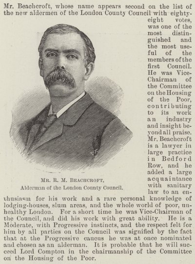 Mr RM Beachcroft, rådmann i London County Council (gravering) av English School
